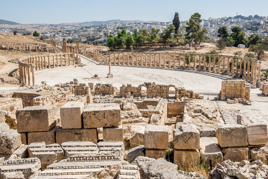 View of the ancient forum of Gerasa, Jordan