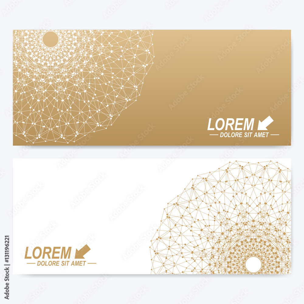 Aufkleber Modern set of vector banners. Geometric abstract presentation with golden mandala. Molecule and communication background for medicine, science, technology, chemistry. Digital or science representation