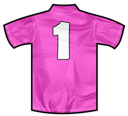 Number 1 one pink sport shirt as a soccer,hockey,basket,rugby, baseball, volley or football team t-shirt. For the goalkeeper or woman player