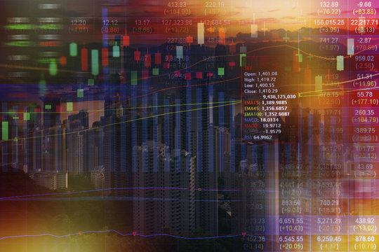 Stock market concept with cityscape background,real estate concept.