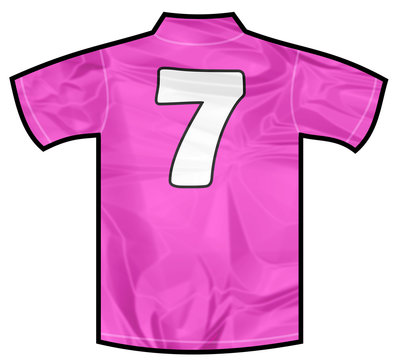 Number 7 seven pink sport shirt as a soccer,hockey,basket,rugby, baseball, volley or football team t-shirt. For the goalkeeper or woman player