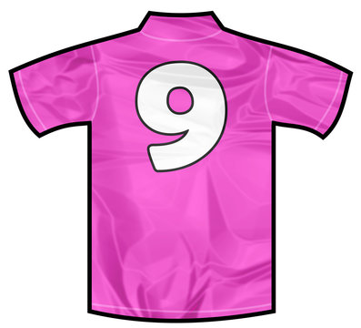 Number 9 nine pink sport shirt as a soccer,hockey,basket,rugby, baseball, volley or football team t-shirt. For the goalkeeper or woman player