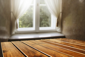 wooden table and window 