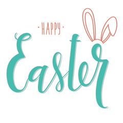 Obraz premium Vector hand drawn lettering. Happy easter. Rabbit. Illustration. Poster. Postcard.