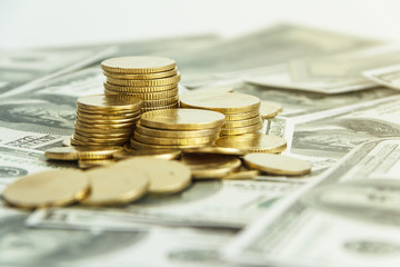 Money. Dollars and coin. savings and investments