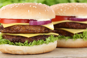 Double Cheeseburger Hamburger Burger Closeup Nahaufnahme Fleisch