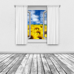 Looking Through the Window - Sunflowers