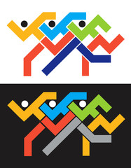 Runners race icons. 
Colorful abstract stylized illustration of race runnerson black and white background. Vector available.