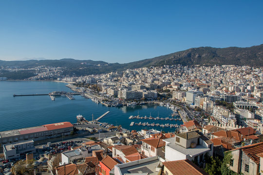 Panoramic view of Kavala city at North Greece