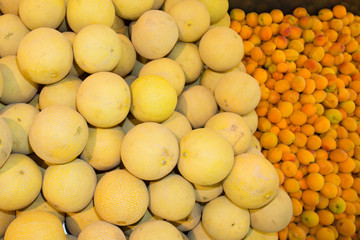 in summer market lot of yellow melon