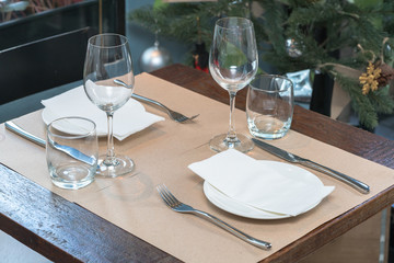 Catering restaurant service. set table
