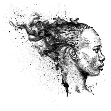 Pretty African American Girl. Beautiful black woman. Profile view. Hand draw vector illustration
