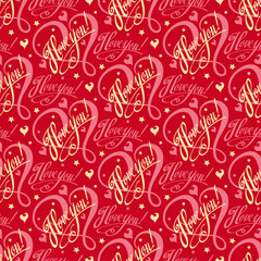 Abstract background with letters and hearts. I love You, text on a pink background. Gift Wrapping paper