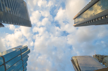 cityscape skyscraper view from under high-rise buildings