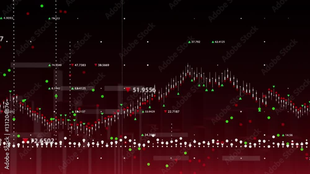 Aufkleber 3d animation of financial graph with data showing business growth and decline on red background