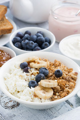 Healthy delicious breakfast with cottage cheese, muesli