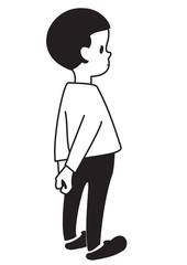 Outlines of a cartoonish shy boy