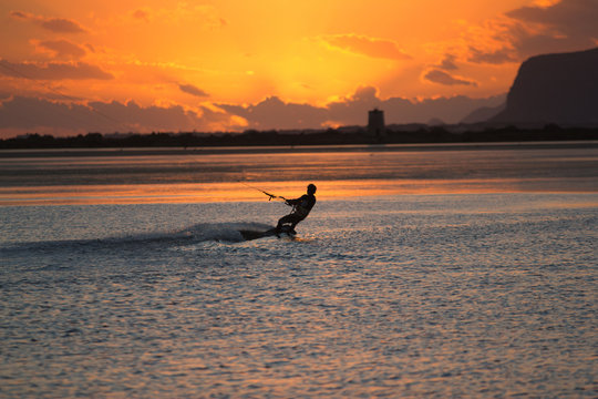 Kiteboarder Sunset over Marsala
