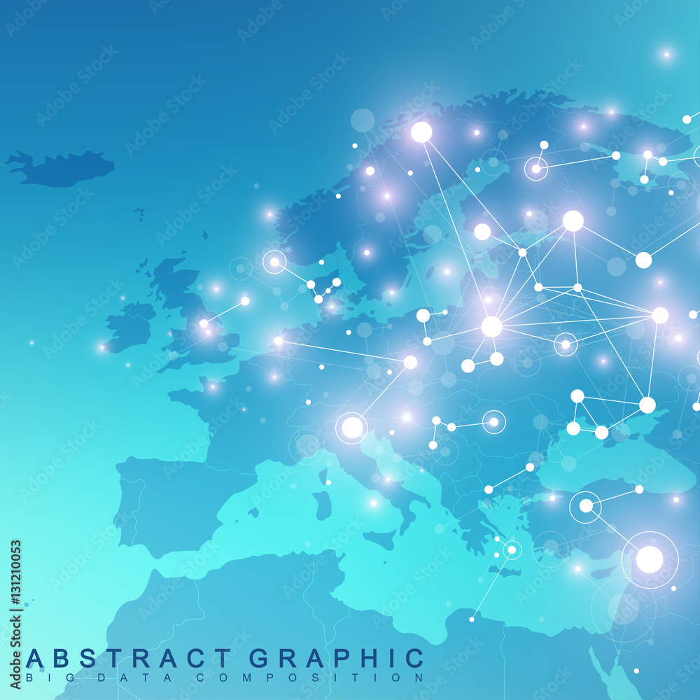 Wall mural geometric graphic background communication with europe map. big data complex with compounds. perspec
