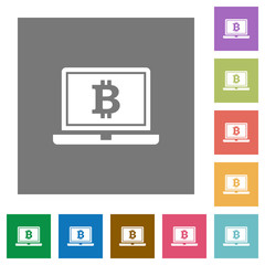 Laptop with Bitcoin sign square flat icons