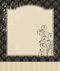 Ornate banner, card, invitation template. Gold and brown colors.