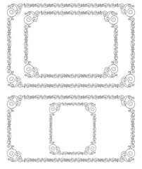 Set of rectangular black ornate frames with vignettes. Different sizes.