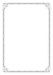 Black ornate frame with vignettes. A4 page proportions.