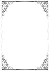 Black ornate frame, floral vignettes, corners. A4 page size.
