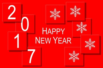 2017 Happy New Year. Snowflakes on red background. 