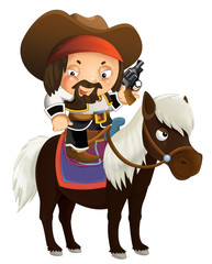 Cartoon western cowboy on horse - isolated - illustration for children
