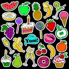 Fun Set Of Fruits And Sweets Stickers.