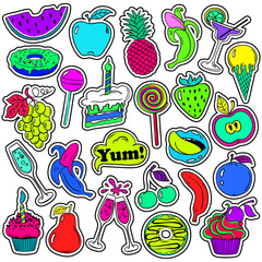 Fun Set Of Fruits And Sweets Stickers.