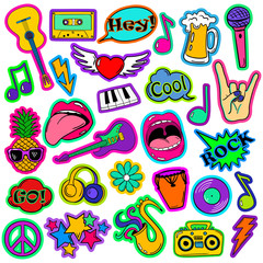 Naklejka premium Fun Set Of Cartoon Musical Stickers.
