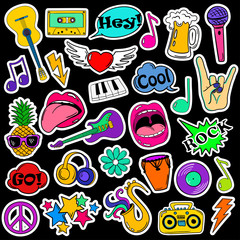 Fun Set Of Cartoon Musical Stickers.