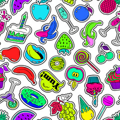Obraz premium Fun Seamless Pattern Of Fruits And Sweets Stickers.