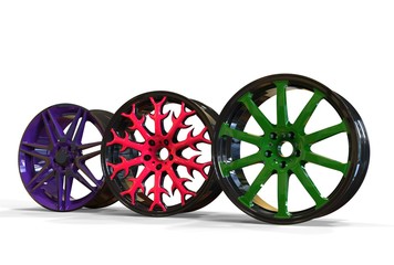 3d illustration of car rims and tires