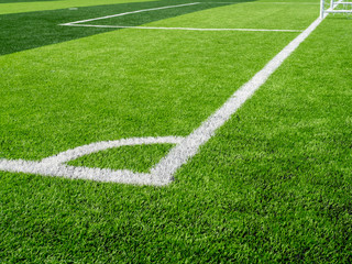 Soccer field, corner side, made from synthetic lawn,selective fo