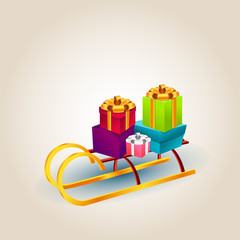 Vector color illustration of christmas sleigh,gift boxes,Santa's sleigh
