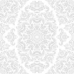 Damask vector classic light silver pattern. Seamless abstract background with repeating elements. Orient background