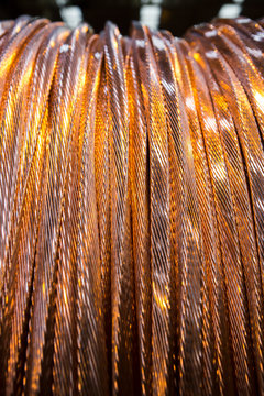 Close up of copper cable on reel
