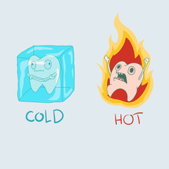 Cute Vector Teeth Characters about sensitive to hot and cold drinks