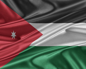 Fototapeta na wymiar Jordan flag with a glossy silk texture.