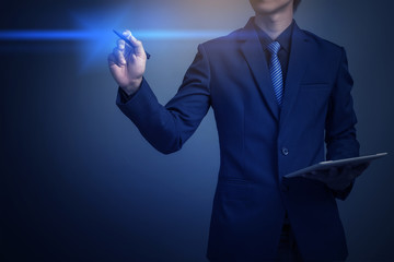 Closeup image of businessman drawing graph,business strategy as