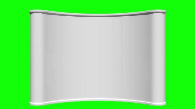 3d Trade show booth pop up white and blank. 3d motion graphic on green background. Available in 4K FullHD and HD video render footage.