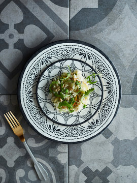 Light snack of seeds, rice and rocket