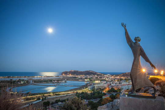 Statue of Saint Francis of Assisi overlooking Cagliari, Masua, Sardinia, Italy