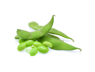 green soybeans on white background