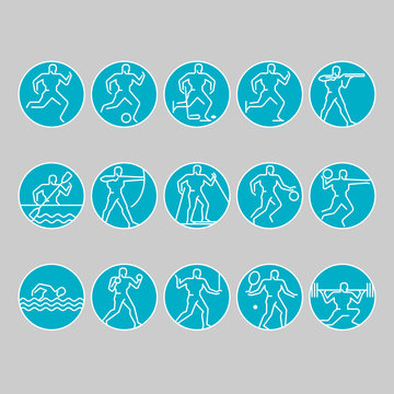 Simple linear set of sports icons. Vector illustration