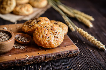 Baked crackling cookies sprinkled with cumin