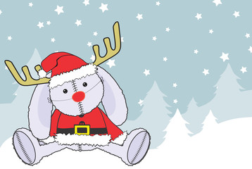 bunny plush santa claus costume xmas background in vector format